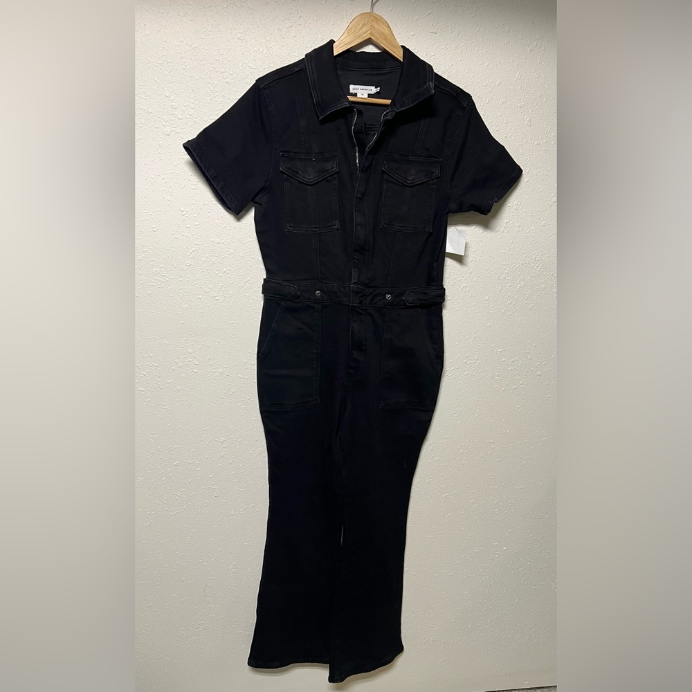 Good American Fit for Success Black Denim Jumpsuit Womens Size XL PETITE